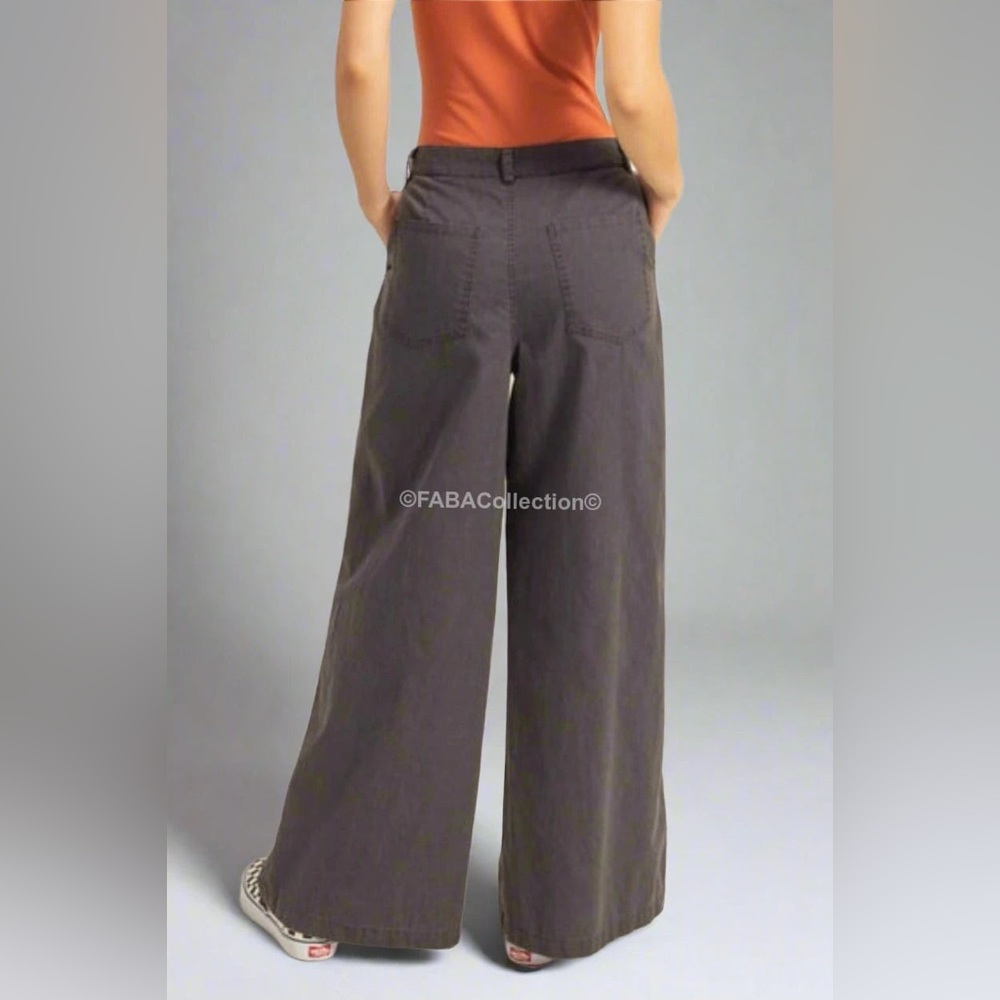 BRAND NEW Dark Grey / Black Women's Wide-Leg All-Cotton Pants - Picture 2 of 5